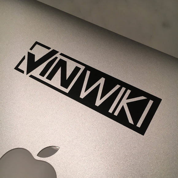 VINWiki Black Die-Cut Sticker on a Mac Laptop